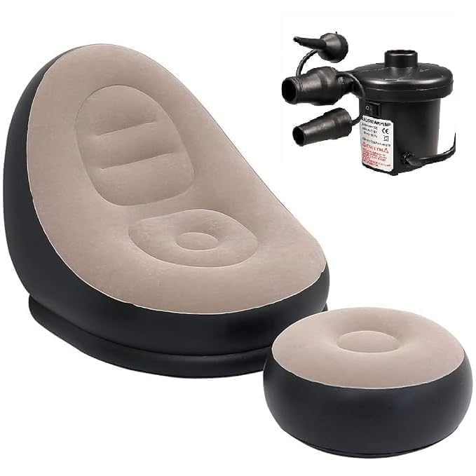 Inflatable Lounge Chair with Air Pump & Footrest (Beige & Black)