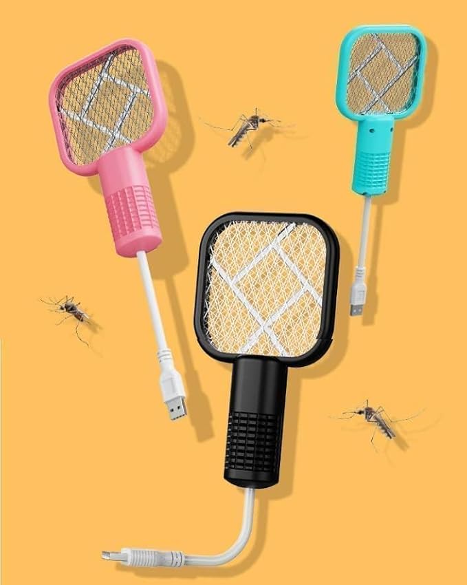 USB Mosquito Swatter & Bug Zapper Racket with UV Purple Light Trap – Dual Mode Electric Fly Killer | Indoor/Outdoor Use | Car, Bedroom, Camping | 5V USB Powered | High-Density Power Grid | 1W