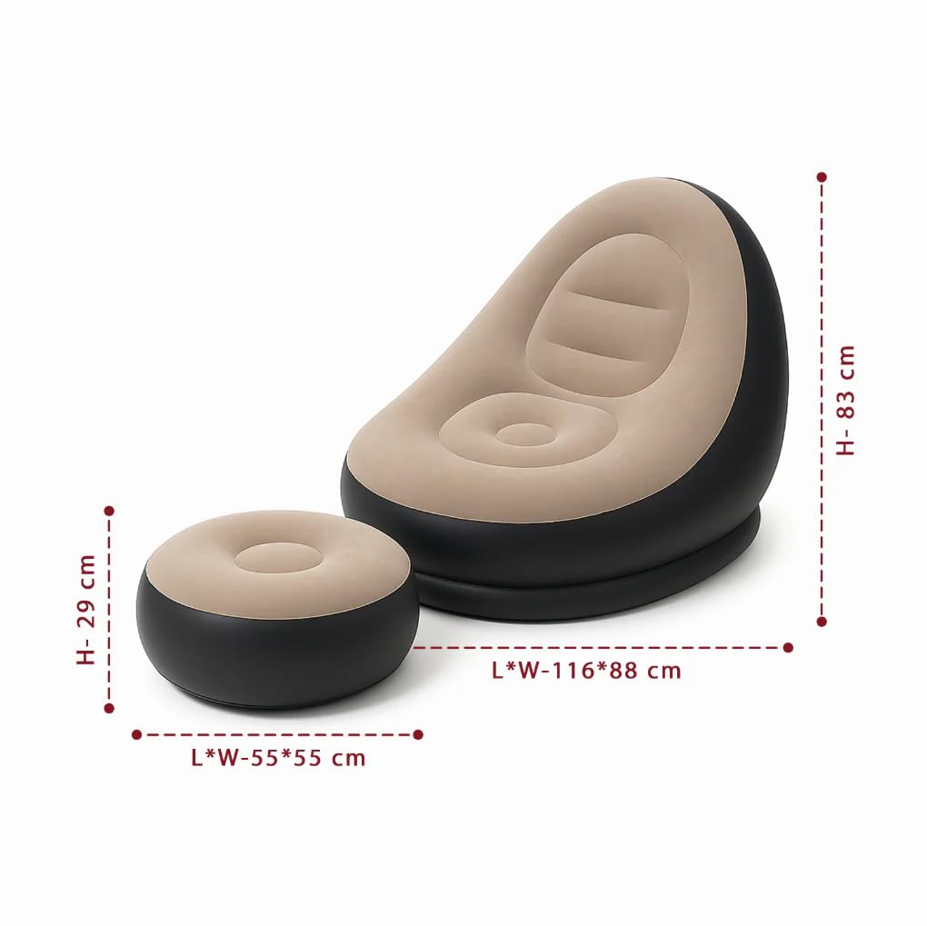 Inflatable Lounge Chair with Air Pump & Footrest (Beige & Black)