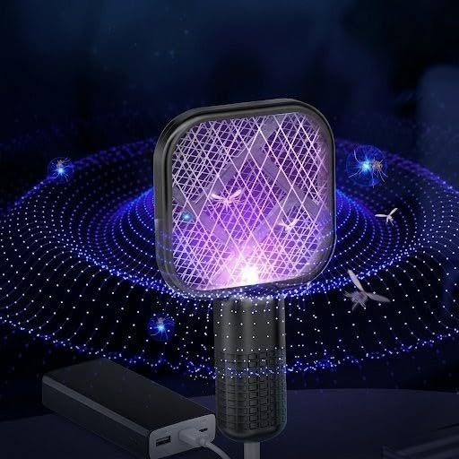 USB Mosquito Swatter & Bug Zapper Racket with UV Purple Light Trap – Dual Mode Electric Fly Killer | Indoor/Outdoor Use | Car, Bedroom, Camping | 5V USB Powered | High-Density Power Grid | 1W