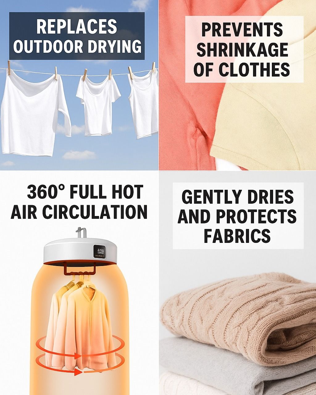 Electric Clothes Dryer Machine with Hot Air Drying | Portable Fast-Drying Laundry Dryer with Adjustable Timer | Foldable Garment Drying Rack | Low Noise & Energy Saving | Ideal for Apartment, Travel, RV & Small Spaces