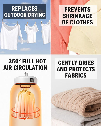 Electric Clothes Dryer Machine with Hot Air Drying | Portable Fast-Drying Laundry Dryer with Adjustable Timer | Foldable Garment Drying Rack | Low Noise & Energy Saving | Ideal for Apartment, Travel, RV & Small Spaces