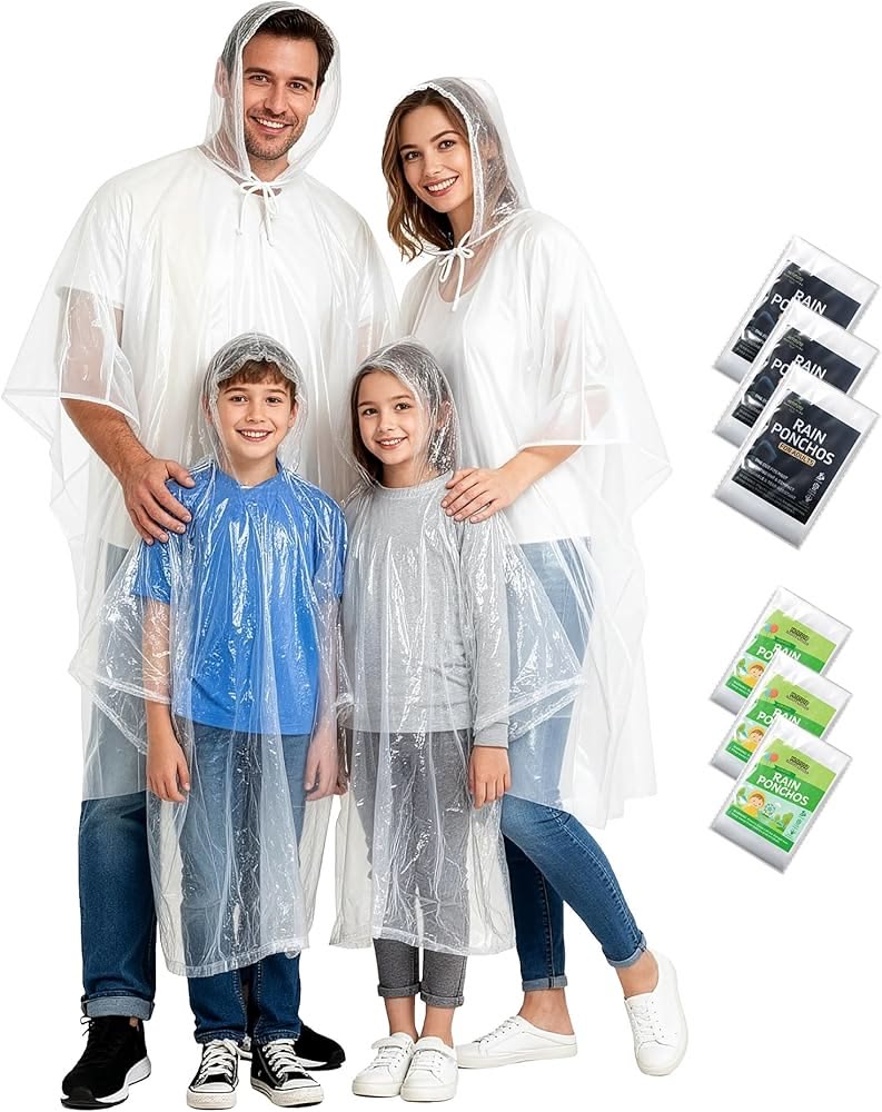 Ultra-Lightweight & Extra Long Disposable Emergency Rain Ponchos for Adults and Kids
