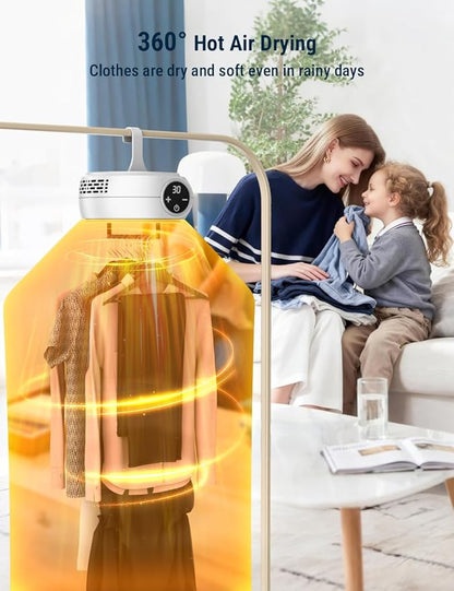 Electric Clothes Dryer Machine with Hot Air Drying | Portable Fast-Drying Laundry Dryer with Adjustable Timer | Foldable Garment Drying Rack | Low Noise & Energy Saving | Ideal for Apartment, Travel, RV & Small Spaces