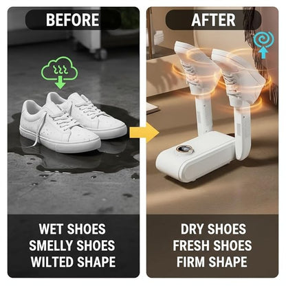 Electric Shoes Dryer Machine with Adjustable Warm Air Pipes | Fast Shoe Drying, Odor Removal & Hygiene Care | Timer Control | Safe Gentle Heat for Shoes, Slippers, Boots & Socks (White)