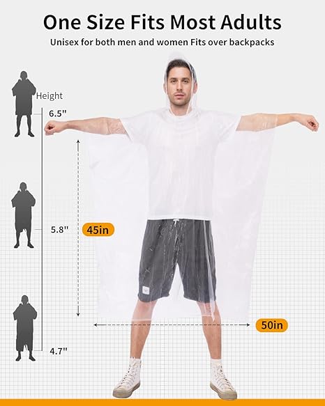 Ultra-Lightweight & Extra Long Disposable Emergency Rain Ponchos for Adults and Kids