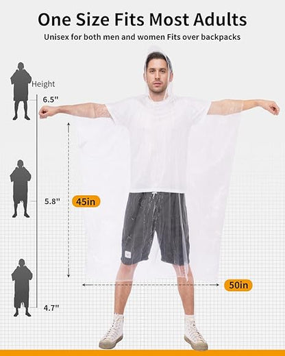 Ultra-Lightweight & Extra Long Disposable Emergency Rain Ponchos for Adults and Kids