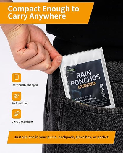Ultra-Lightweight & Extra Long Disposable Emergency Rain Ponchos for Adults and Kids