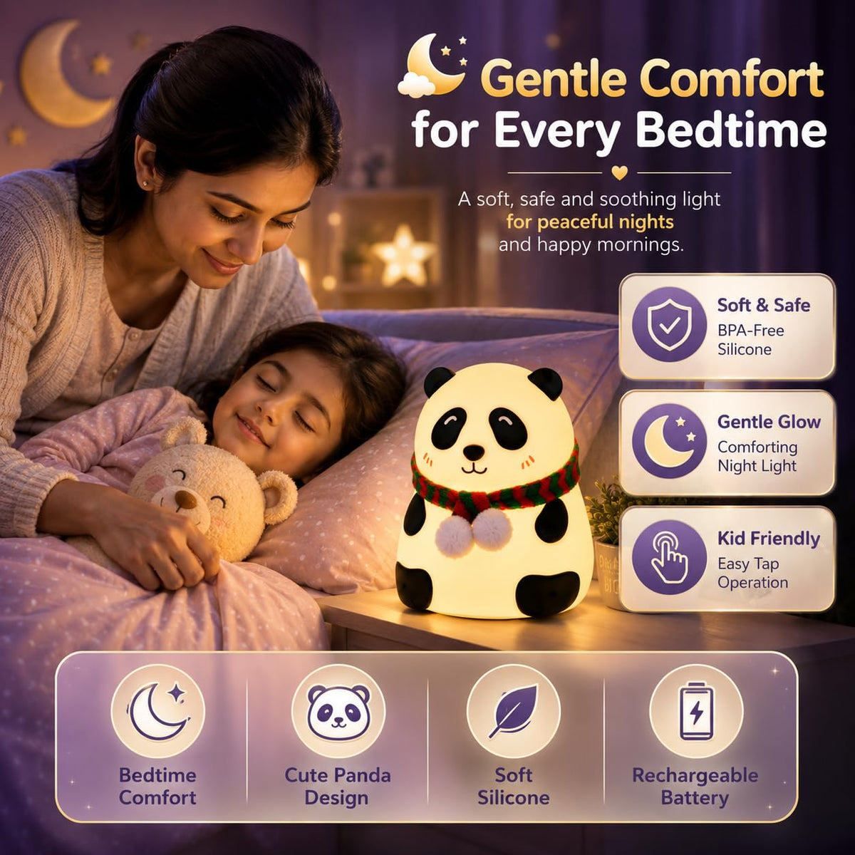 7-Color LED Panda Bedside Lamp