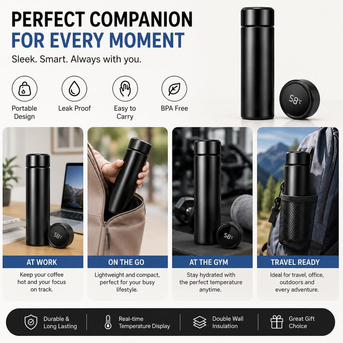 Smart LED Temperature Water Bottle