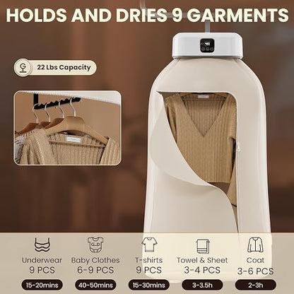 Electric Clothes Dryer Machine with Hot Air Drying | Portable Fast-Drying Laundry Dryer with Adjustable Timer | Foldable Garment Drying Rack | Low Noise & Energy Saving | Ideal for Apartment, Travel, RV & Small Spaces