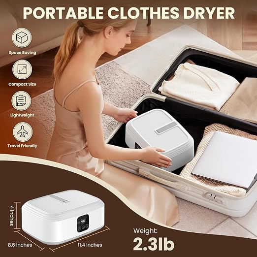 Electric Clothes Dryer Machine with Hot Air Drying | Portable Fast-Drying Laundry Dryer with Adjustable Timer | Foldable Garment Drying Rack | Low Noise & Energy Saving | Ideal for Apartment, Travel, RV & Small Spaces