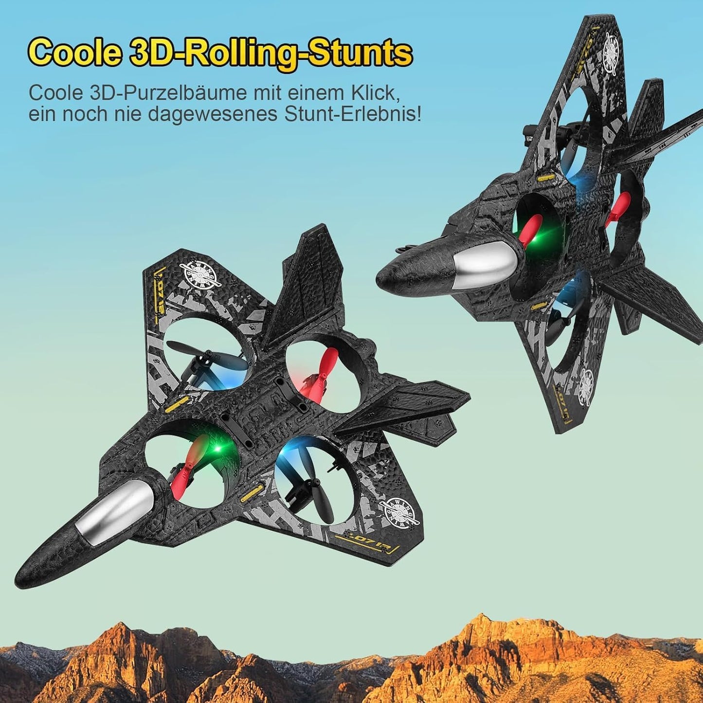 Remote Control Fighter Jet Plane for Kids/Adults – 4-Propeller RC Plane Toy with Extra Propellers, USB-C Charging Cable, and Rechargeable Battery – Durable Foam Aircraft for Indoor/Outdoor Flying