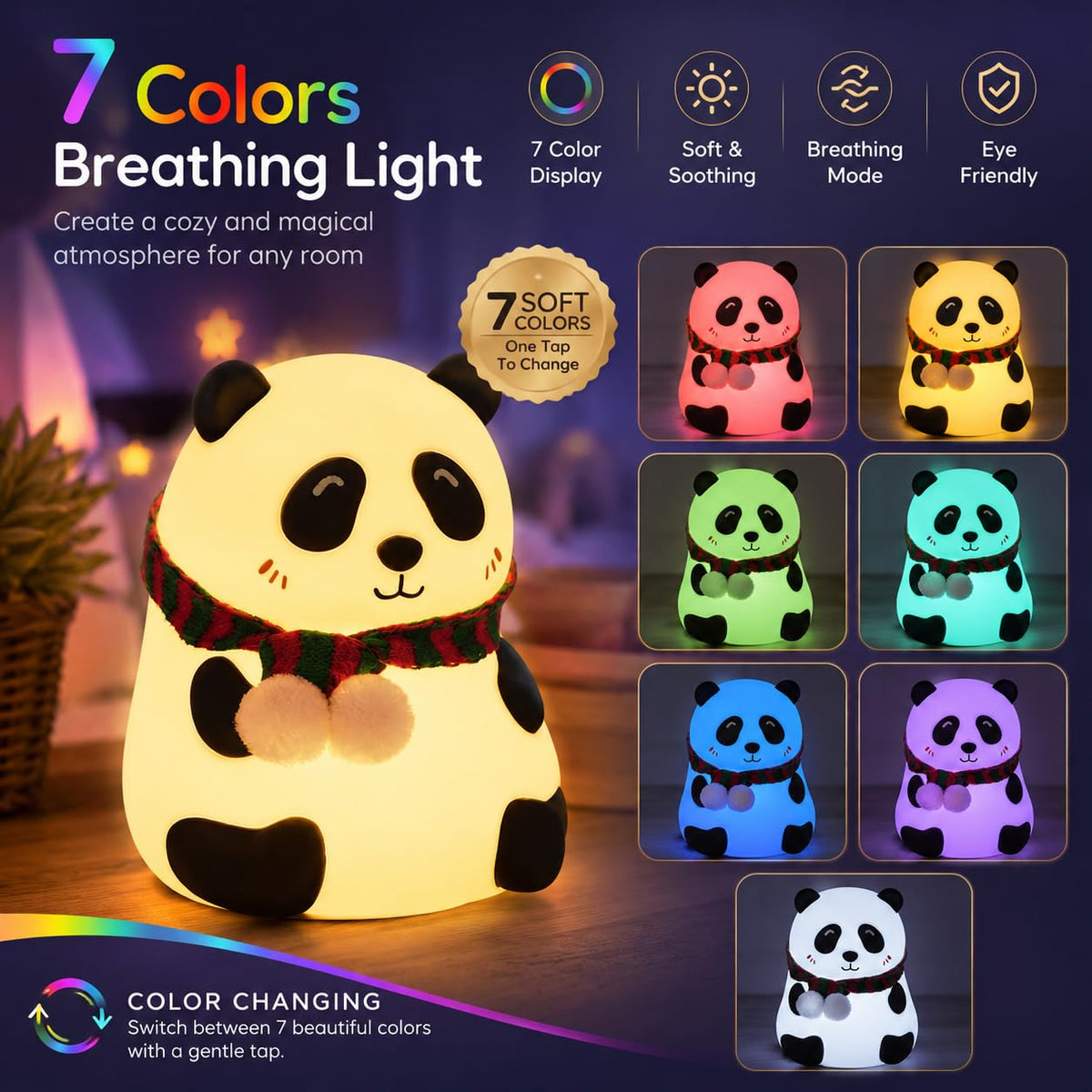 7-Color LED Panda Bedside Lamp