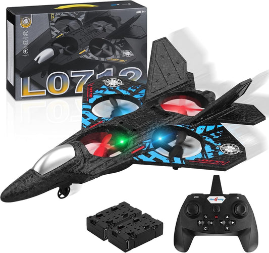 Remote Control Fighter Jet Plane for Kids/Adults – 4-Propeller RC Plane Toy with Extra Propellers, USB-C Charging Cable, and Rechargeable Battery – Durable Foam Aircraft for Indoor/Outdoor Flying