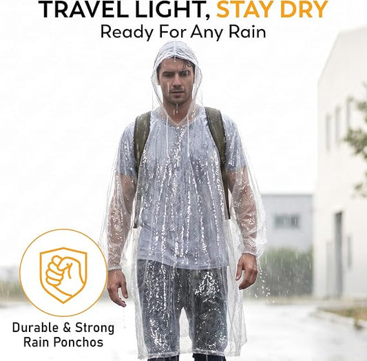 Ultra-Lightweight & Extra Long Disposable Emergency Rain Ponchos for Adults and Kids