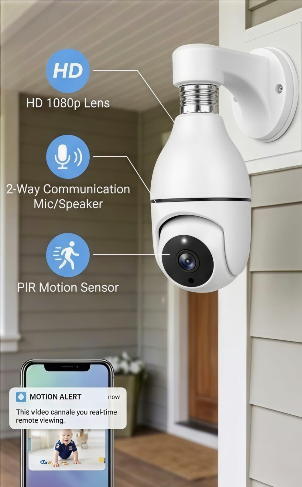 WiFi Smart Bulb Security Camera with Motion Detection