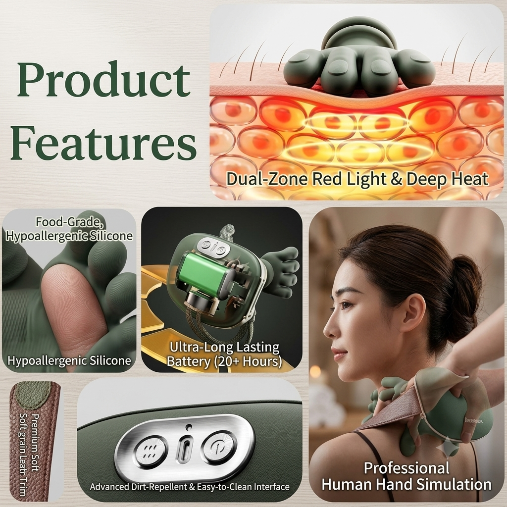 Wireless Neck & Shoulder Massager with Heat - Electric Shiastu Back Massager for Cervical Pain Relief, Portable Deep Tissue Body Massager