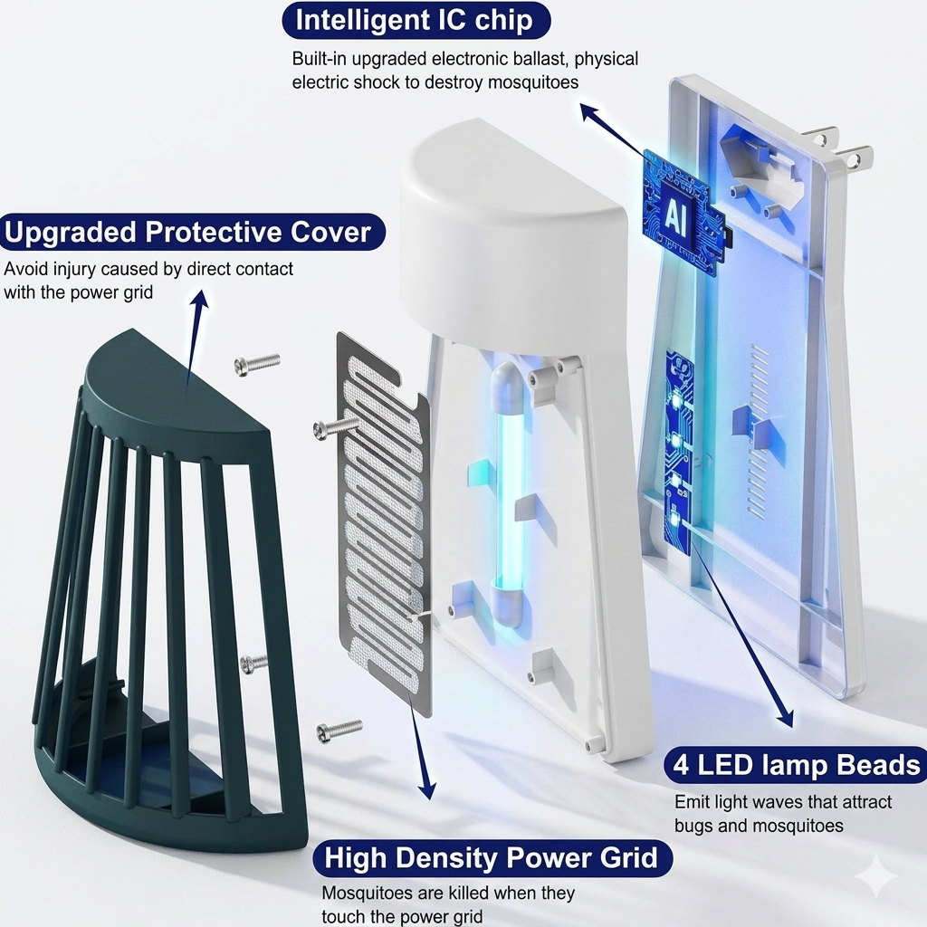 Plug-In LED Lamp Mosquito Killer Machine Home Chemical-Free Insect Trap Safe for Kids & Pets – Easy to Clean Mosquito Killer