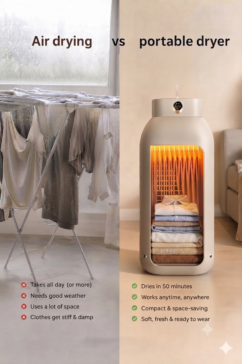 Electric Clothes Dryer Machine with Hot Air Drying | Portable Fast-Drying Laundry Dryer with Adjustable Timer | Foldable Garment Drying Rack | Low Noise & Energy Saving | Ideal for Apartment, Travel, RV & Small Spaces