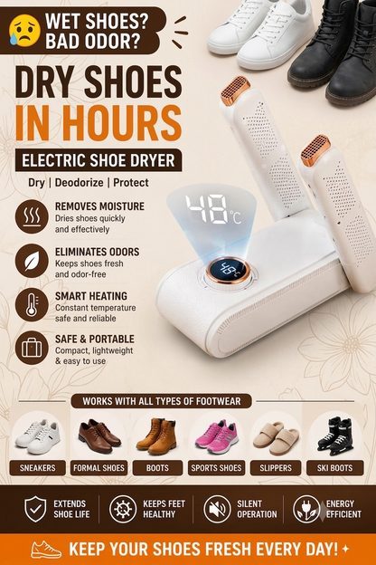 Electric Shoes Dryer Machine with Adjustable Warm Air Pipes | Fast Shoe Drying, Odor Removal & Hygiene Care | Timer Control | Safe Gentle Heat for Shoes, Slippers, Boots & Socks (White)