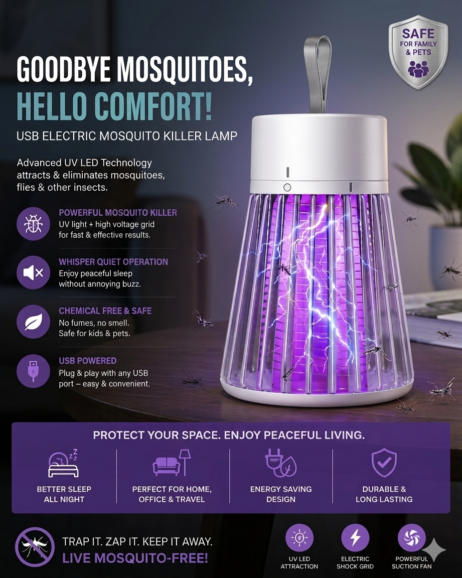 Plug-In LED Lamp Mosquito Killer Machine Home Chemical-Free Insect Trap Safe for Kids & Pets – Easy to Clean Mosquito Killer