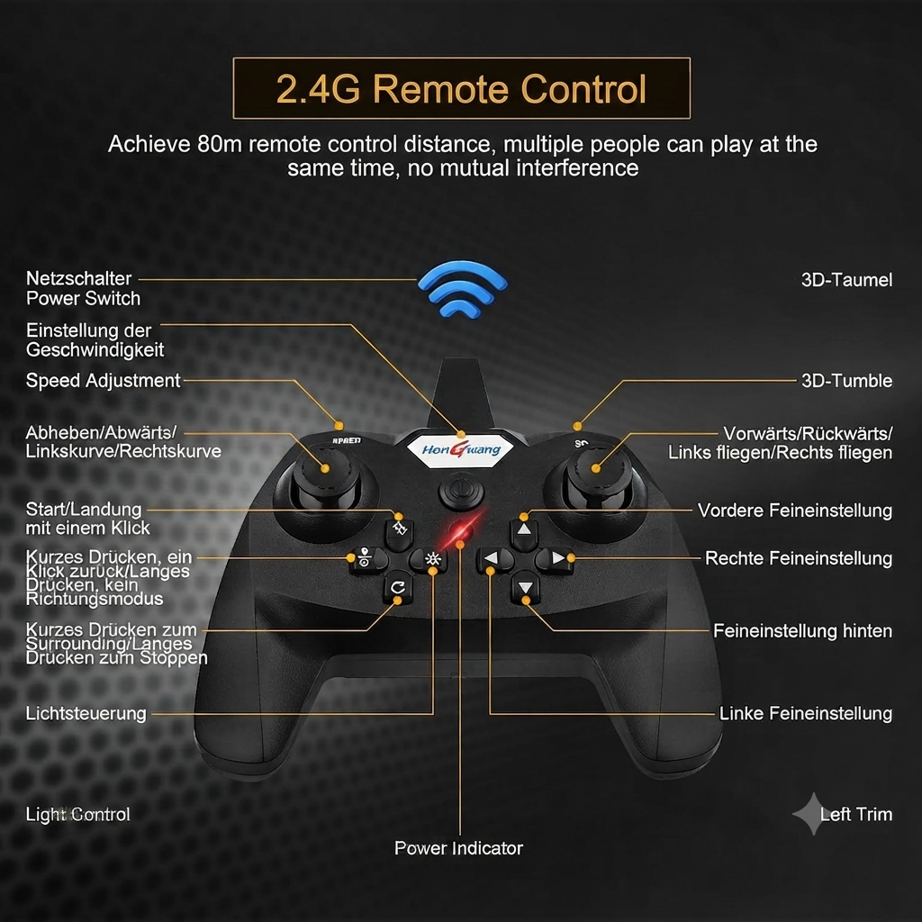 Remote Control Fighter Jet Plane for Kids/Adults – 4-Propeller RC Plane Toy with Extra Propellers, USB-C Charging Cable, and Rechargeable Battery – Durable Foam Aircraft for Indoor/Outdoor Flying