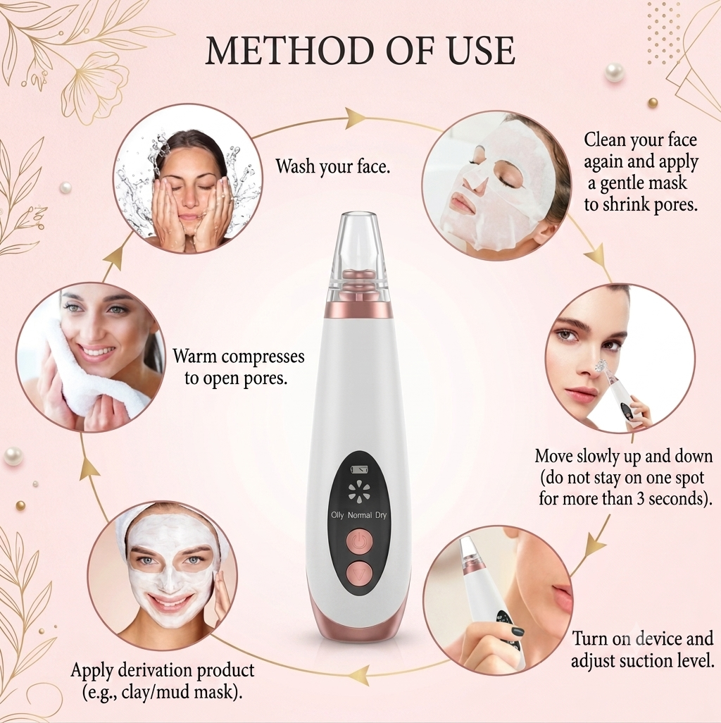 6 in 1 Multi-function Blackhead Remover Tools | Electric Derma suction Machine | USB Rechargeable Acne Pimple Pore Cleaner Vacuum tool - Facial Cleanser Device for Nose & Skin Care (6 in 1 Derma Suction)