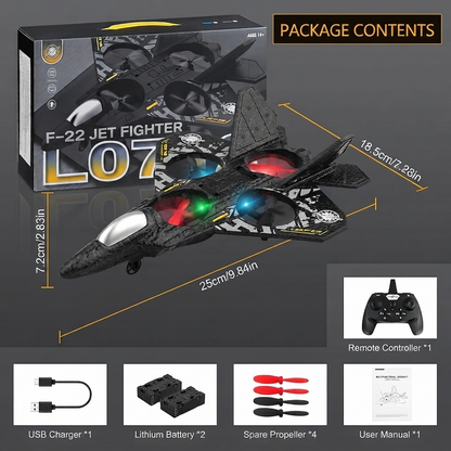 Remote Control Fighter Jet Plane for Kids/Adults – 4-Propeller RC Plane Toy with Extra Propellers, USB-C Charging Cable, and Rechargeable Battery – Durable Foam Aircraft for Indoor/Outdoor Flying
