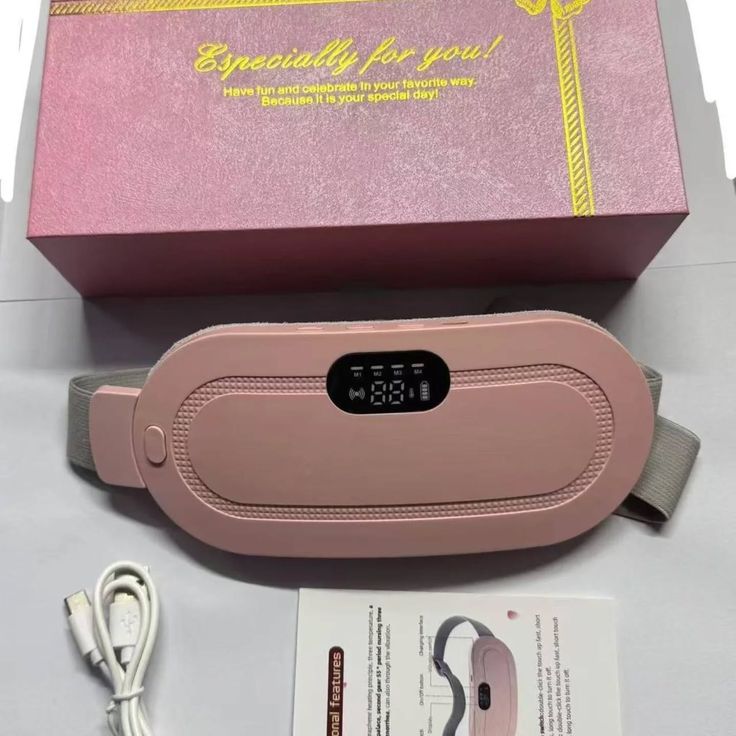 Period Cramp Relief Heating Pad Massager – Portable Cordless with 3 Heat & 4 Massage Modes | Large LED Display, Rechargeable Battery, 60"+ Adjustable Belt | Back & Stomach Pain Relief for Women