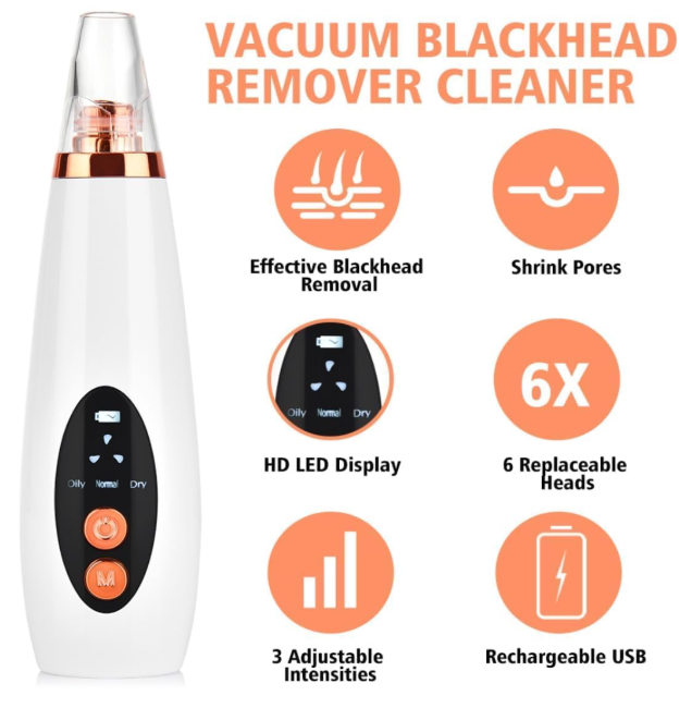 6 in 1 Multi-function Blackhead Remover Tools | Electric Derma suction Machine | USB Rechargeable Acne Pimple Pore Cleaner Vacuum tool - Facial Cleanser Device for Nose & Skin Care (6 in 1 Derma Suction)