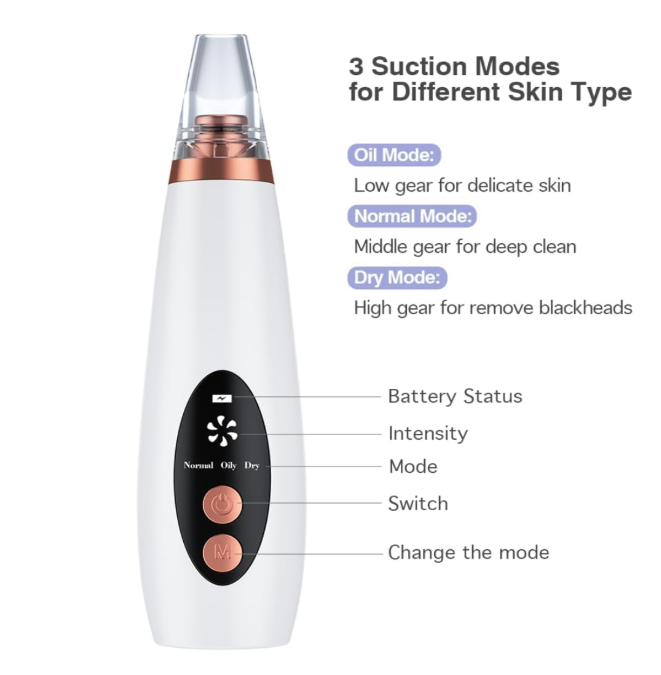 6 in 1 Multi-function Blackhead Remover Tools | Electric Derma suction Machine | USB Rechargeable Acne Pimple Pore Cleaner Vacuum tool - Facial Cleanser Device for Nose & Skin Care (6 in 1 Derma Suction)