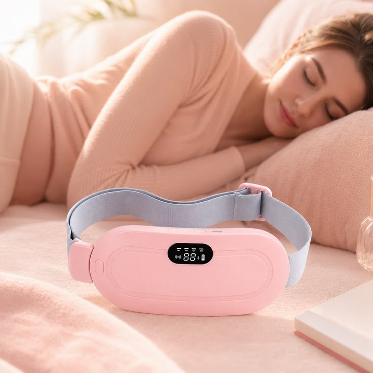 Period Cramp Relief Heating Pad Massager – Portable Cordless with 3 Heat & 4 Massage Modes | Large LED Display, Rechargeable Battery, 60"+ Adjustable Belt | Back & Stomach Pain Relief for Women