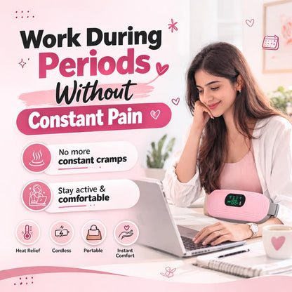 Period Cramp Relief Heating Pad Massager – Portable Cordless with 3 Heat & 4 Massage Modes | Large LED Display, Rechargeable Battery, 60"+ Adjustable Belt | Back & Stomach Pain Relief for Women