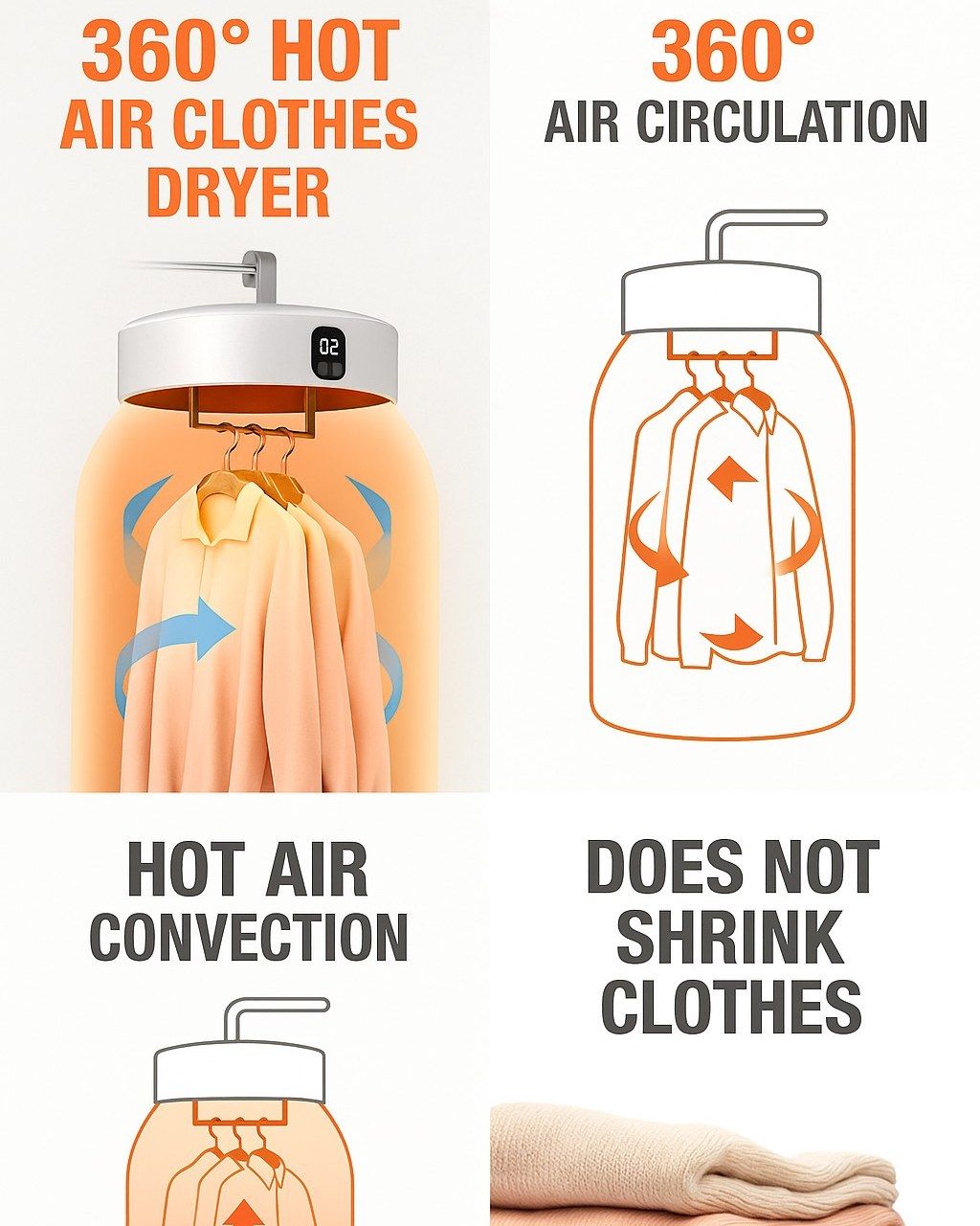 Electric Clothes Dryer Machine with Hot Air Drying | Portable Fast-Drying Laundry Dryer with Adjustable Timer | Foldable Garment Drying Rack | Low Noise & Energy Saving | Ideal for Apartment, Travel, RV & Small Spaces